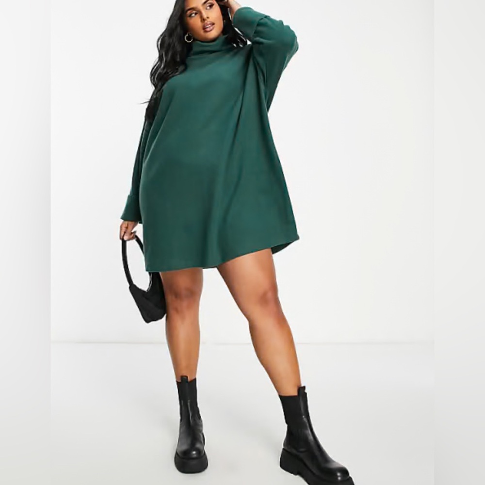 ASOS Design Curve Roll Neck Mini Jumper Dress Green Size 20 - Picture 2 of 8